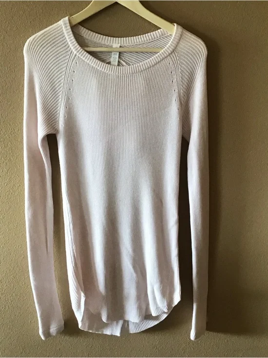 Lululemon Pink Ribbed Stretch Relaxed Fit Long Sweater (10) - Picture 1 of 6